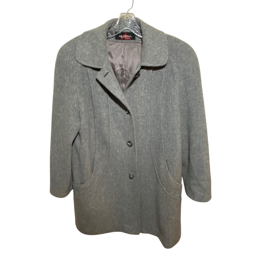 Vintage Alorna Grey Wool Blend Coat Made in USA ILGWU Union Tag Mid Length